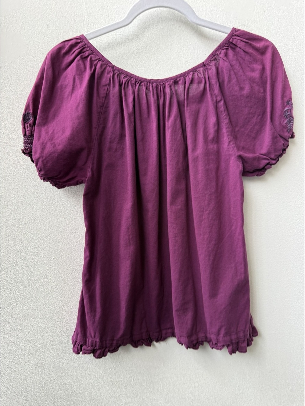 Sundance Magenta Smocked Embroidered Peasant Top 100% Cotton Boho XS